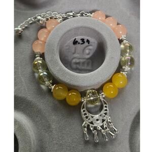 Yellow Peach Wire Bracelet w Moon Charm Dangle Charm #370